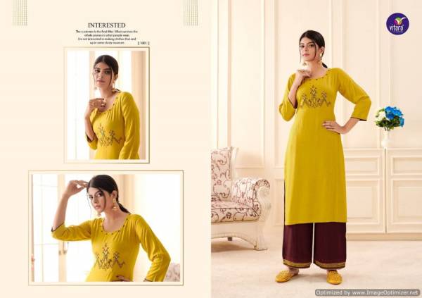 Vitara Floral Designer Heavy Rayon Kurti With Bottom Collection at Wholesale Price